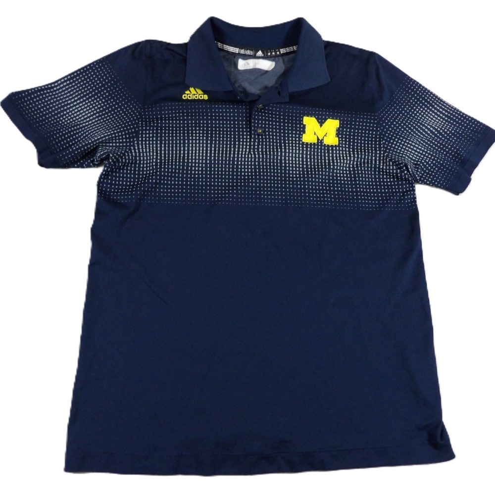Adidas Michigan Wolverines Polo Shirt Men MD Blue Climalite Dot Matrix Football‎